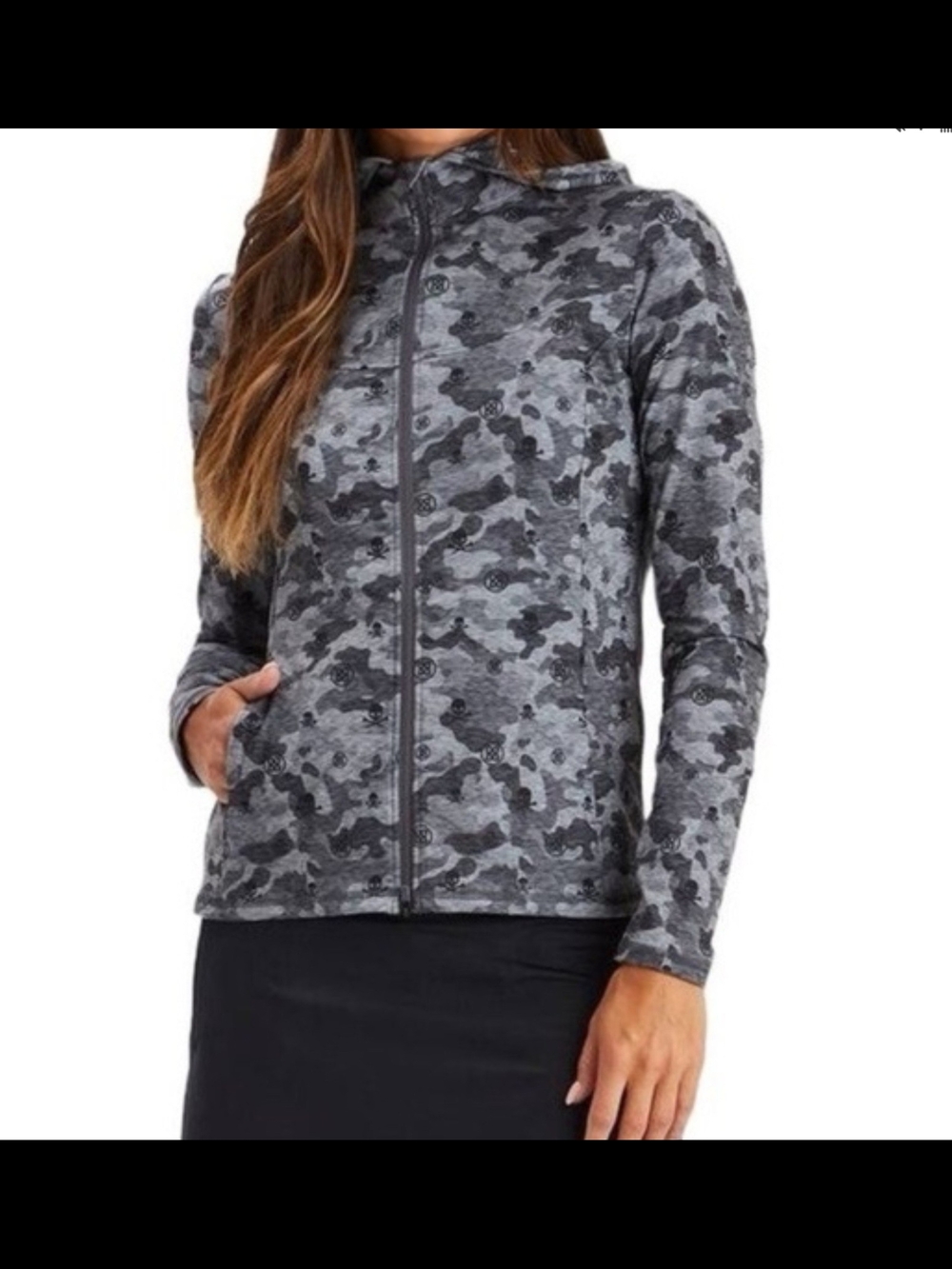 G/FORE Womens Icon Camo Hooded Tech Interlock Full Zip Mid Layer Golf Jacket

￼